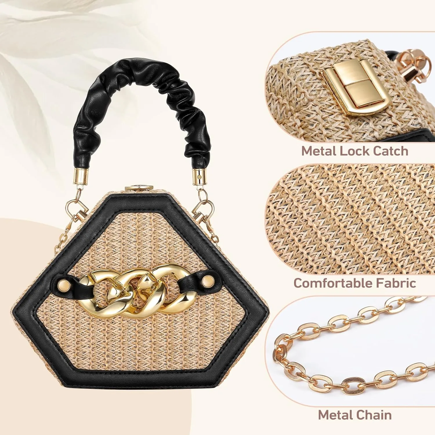 LEVOTIER Woven Straw Crossbody Bags for Women - Handmade Casual Beach Purse
