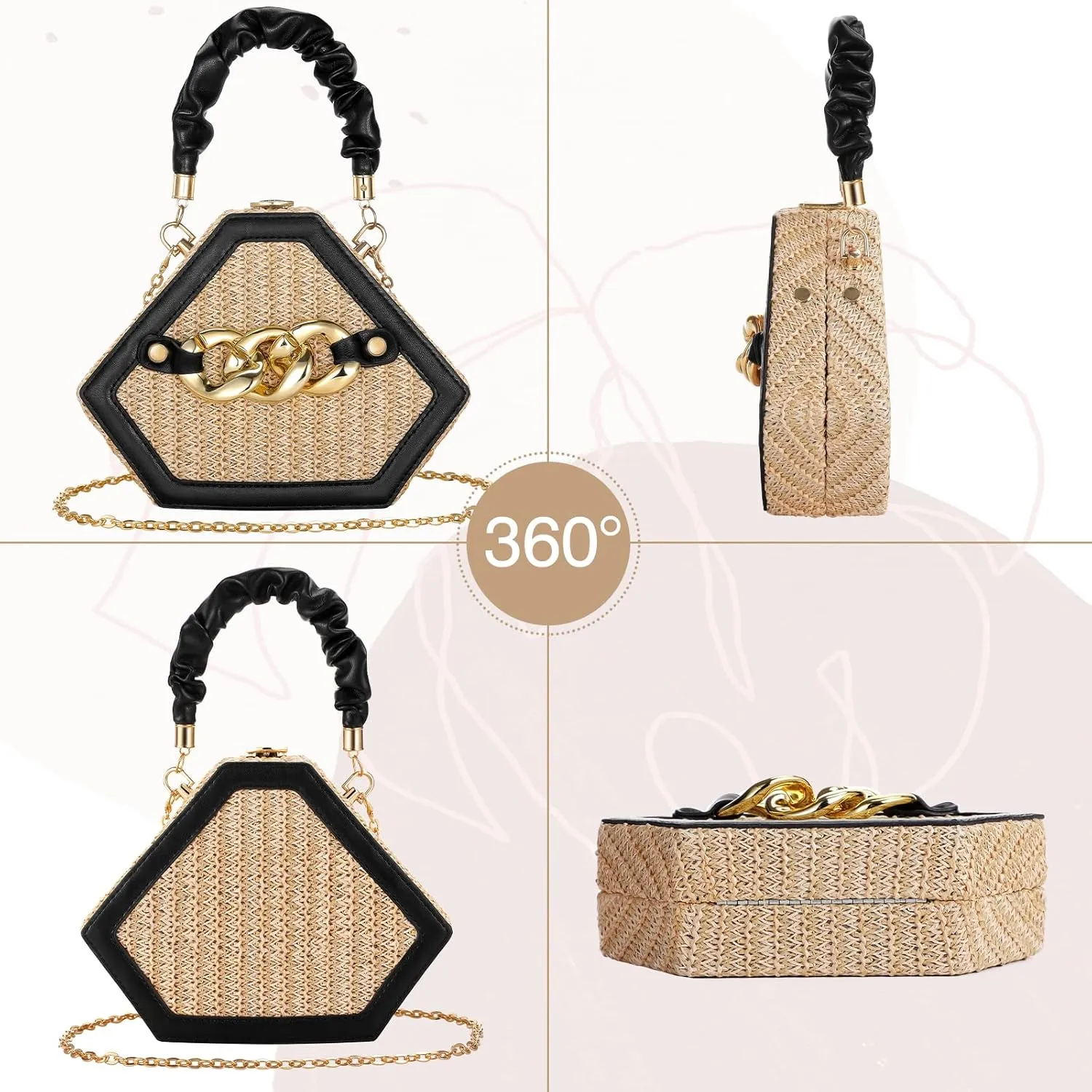 LEVOTIER Woven Straw Crossbody Bags for Women - Handmade Casual Beach Purse