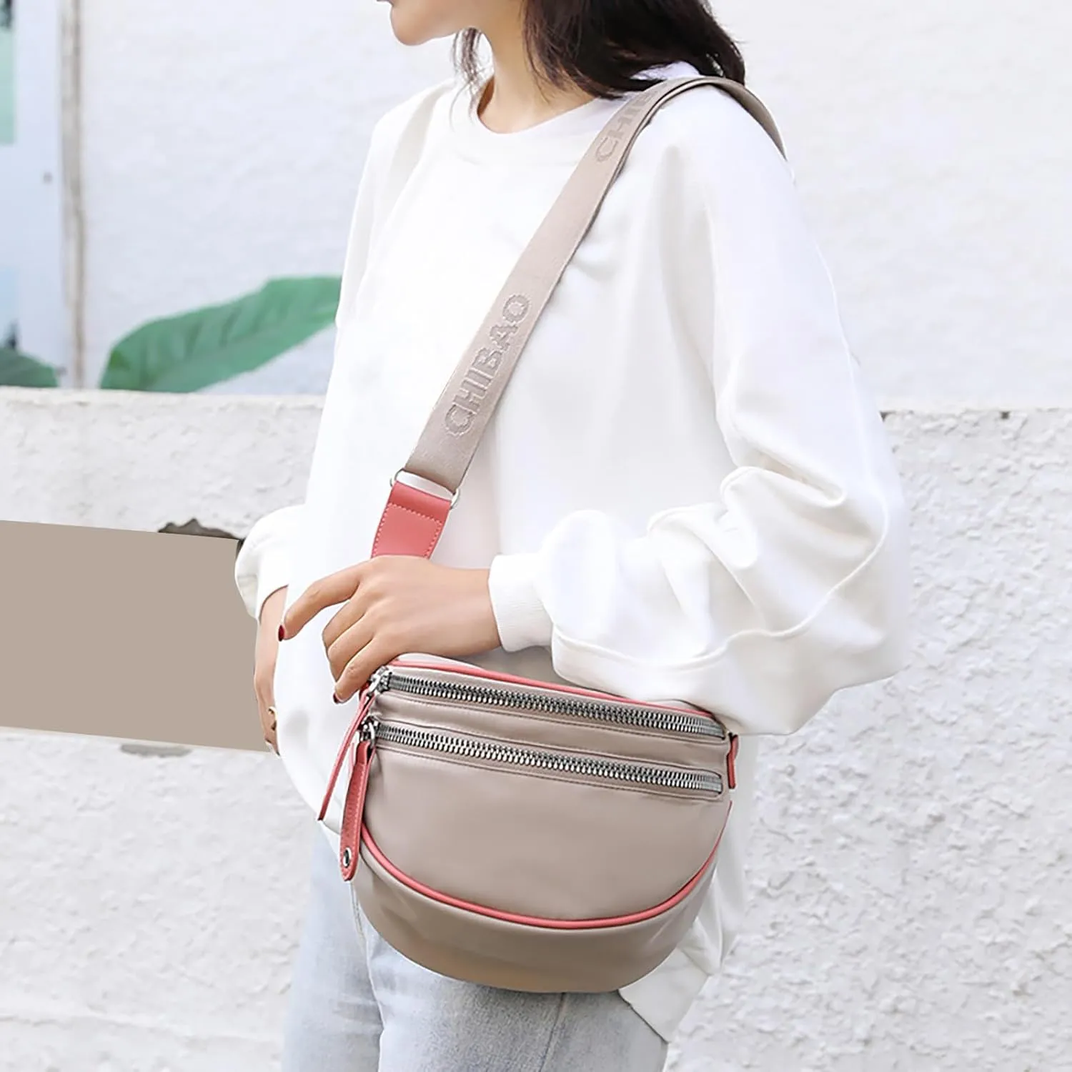 Lightweight Nylon Fabric Women's Bags Fashion Ladies Shoulder Crossbody Bags Casual Shopping Waist Bag (Khaki, One Size)