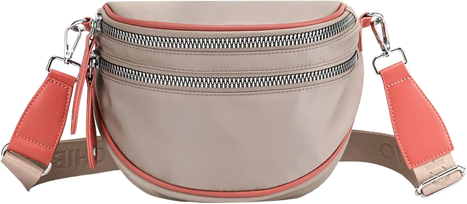 Lightweight Nylon Fabric Women's Bags Fashion Ladies Shoulder Crossbody Bags Casual Shopping Waist Bag (Khaki, One Size)