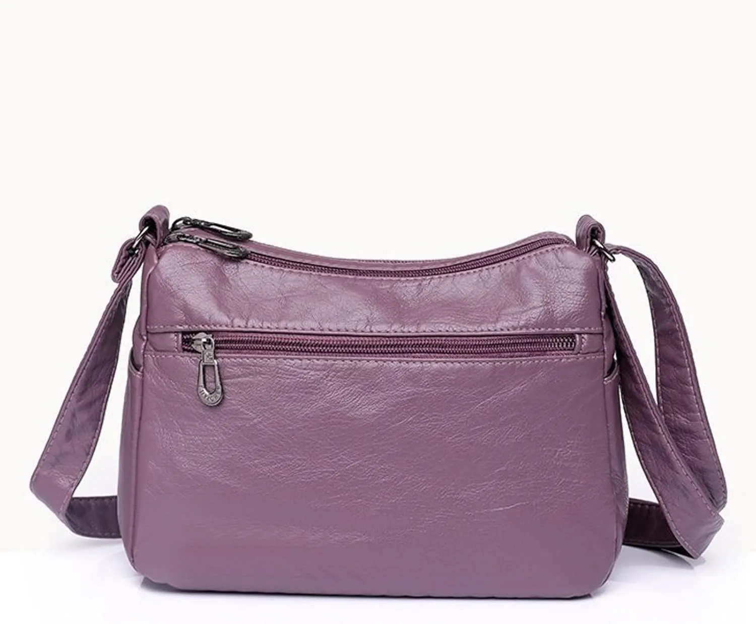 Lightweight Pocketbook Fashion Casual Women's Retro Soft Leather Zipper Double Pocket Shoulder Messenger Bag