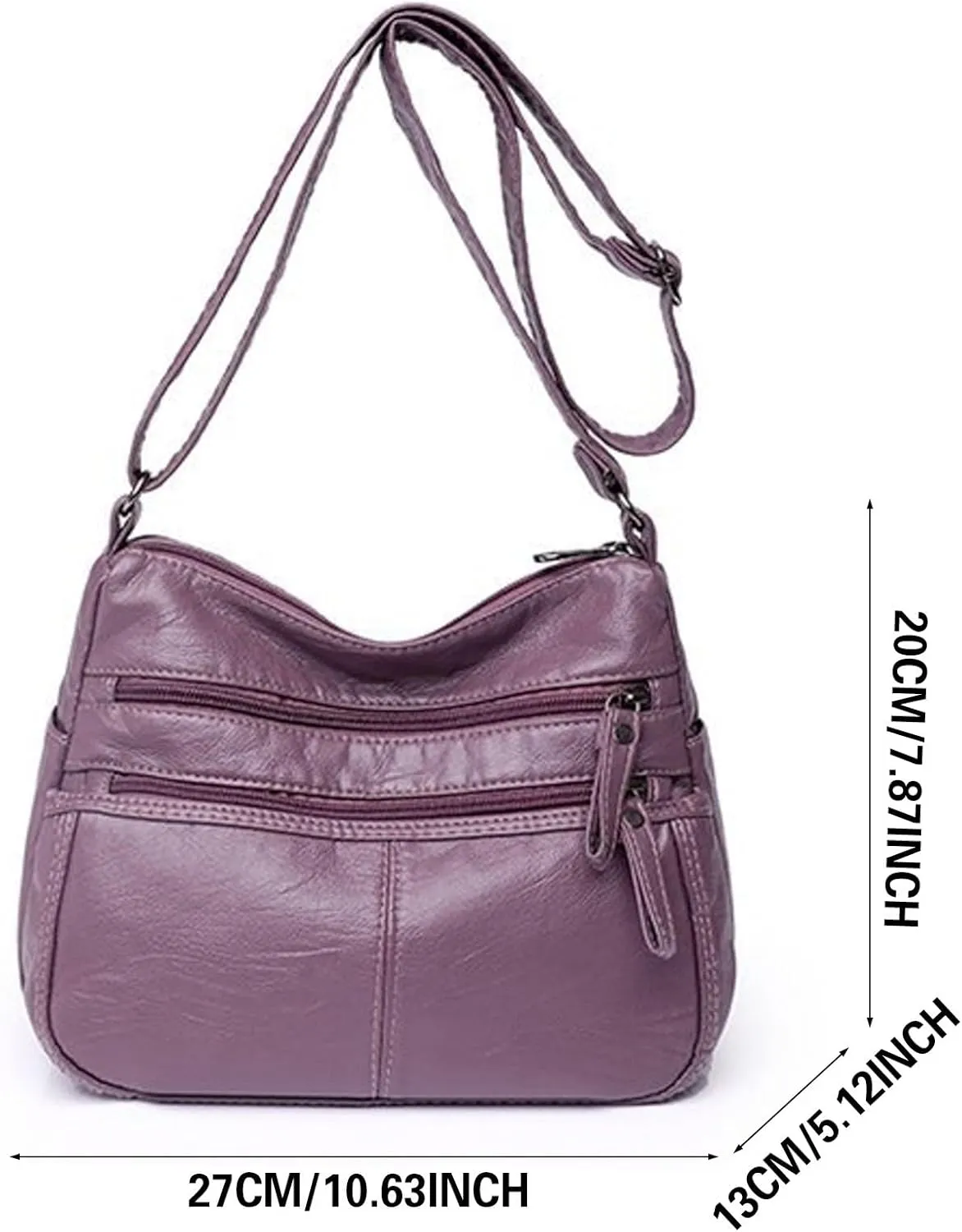 Lightweight Pocketbook Fashion Casual Women's Retro Soft Leather Zipper Double Pocket Shoulder Messenger Bag