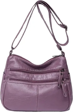 Lightweight Pocketbook Fashion Casual Women's Retro Soft Leather Zipper Double Pocket Shoulder Messenger Bag
