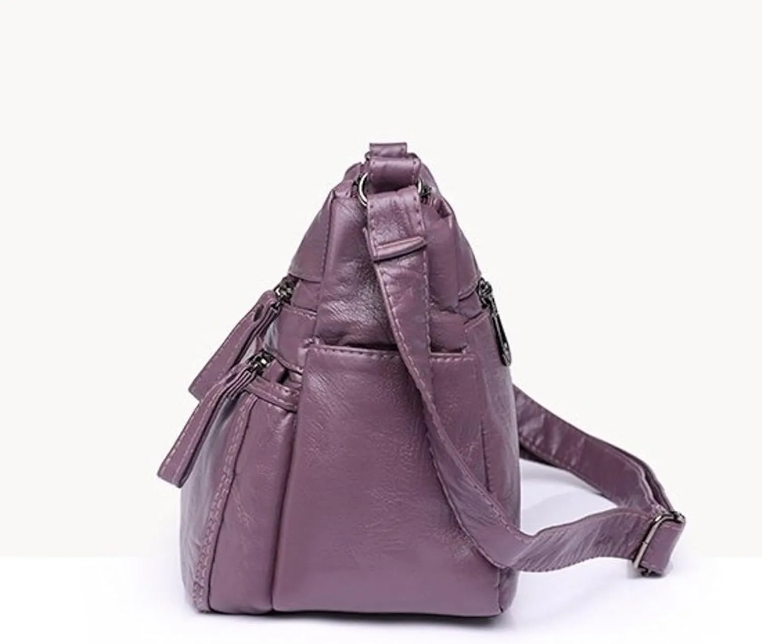 Lightweight Pocketbook Fashion Casual Women's Retro Soft Leather Zipper Double Pocket Shoulder Messenger Bag
