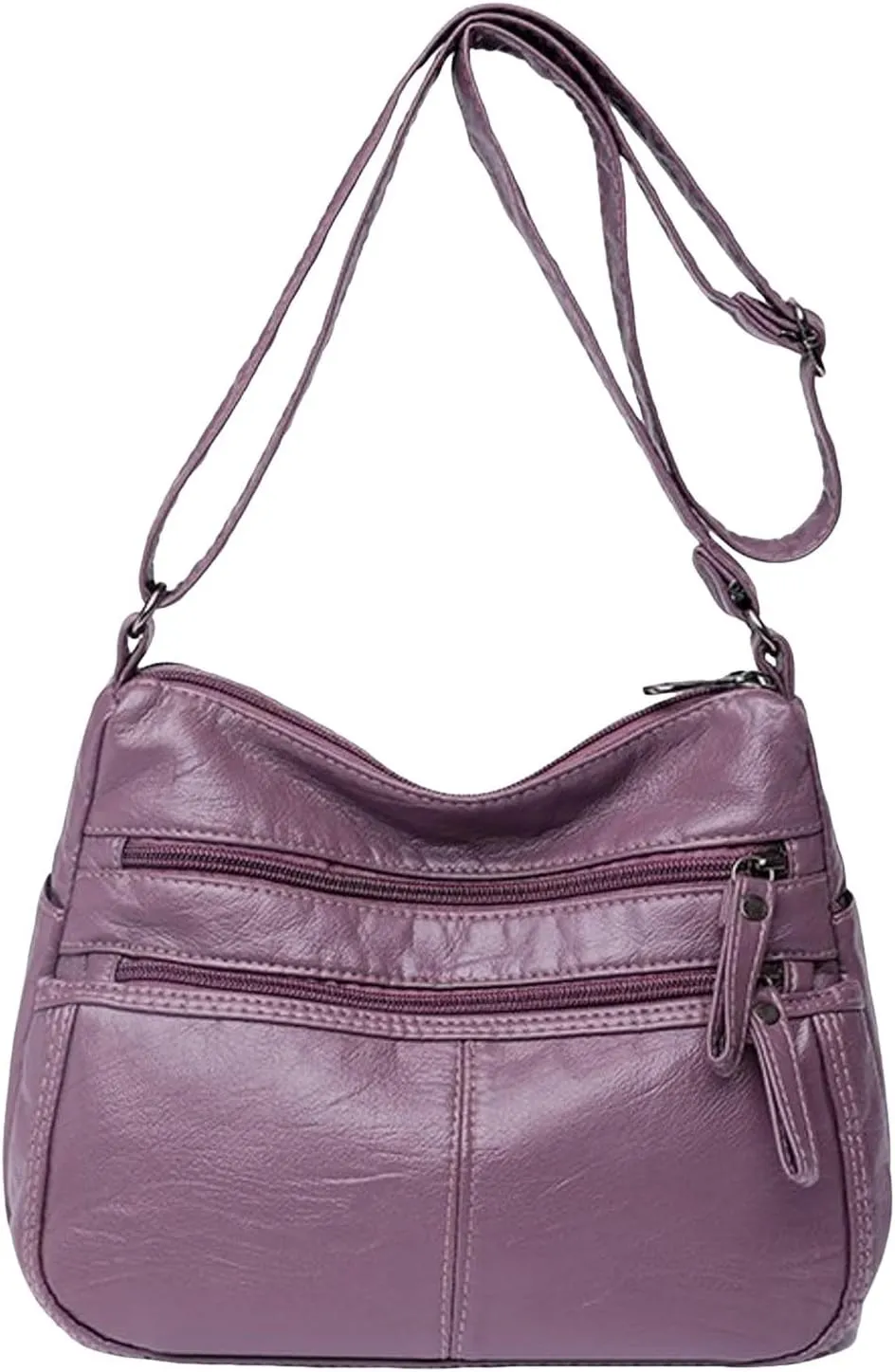 Lightweight Pocketbook Fashion Casual Women's Retro Soft Leather Zipper Double Pocket Shoulder Messenger Bag