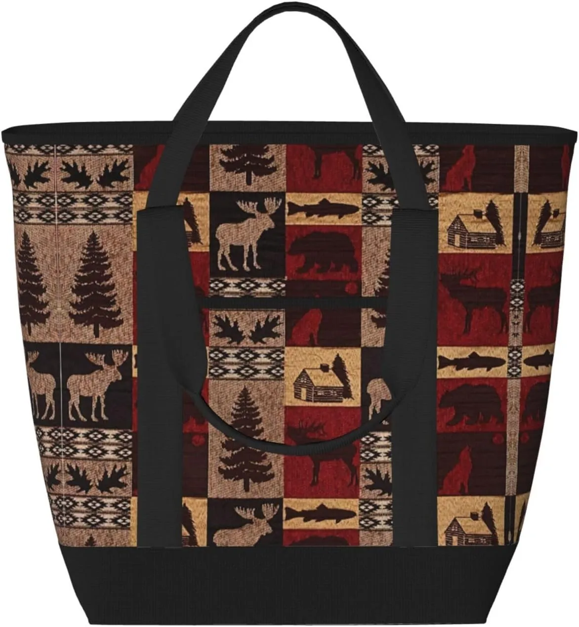 Lodge Bear Deer Fish Women's tote bags and reusable women's beach bags are suitable for travel insulation and cooling bags.
