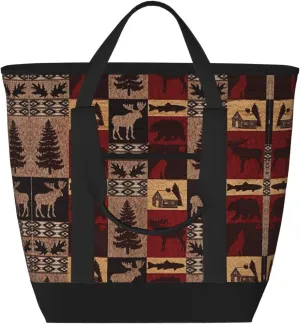 Lodge Bear Deer Fish Women's tote bags and reusable women's beach bags are suitable for travel insulation and cooling bags.