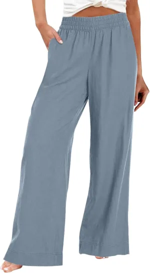 Long Palazzo Pants for Women Outfits 2025 Flowy Pants with Pockets High Waist Slim Lightweight Solid Straight Leg Sweatpants
