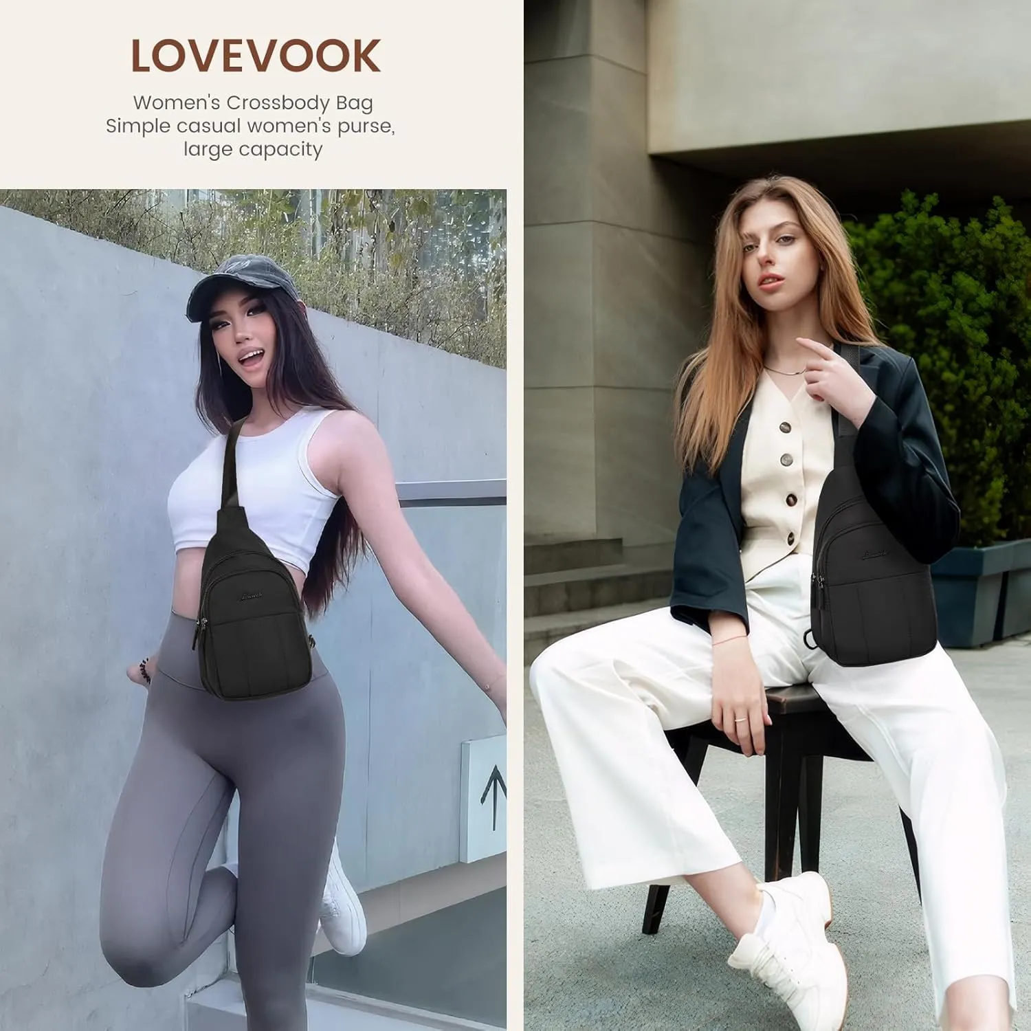 LOVEVOOK Sling Bag for Women, Puffer Crossbody Bags for Women, Small Sling Backpack, Travel Hiking Chest Bag Daypack