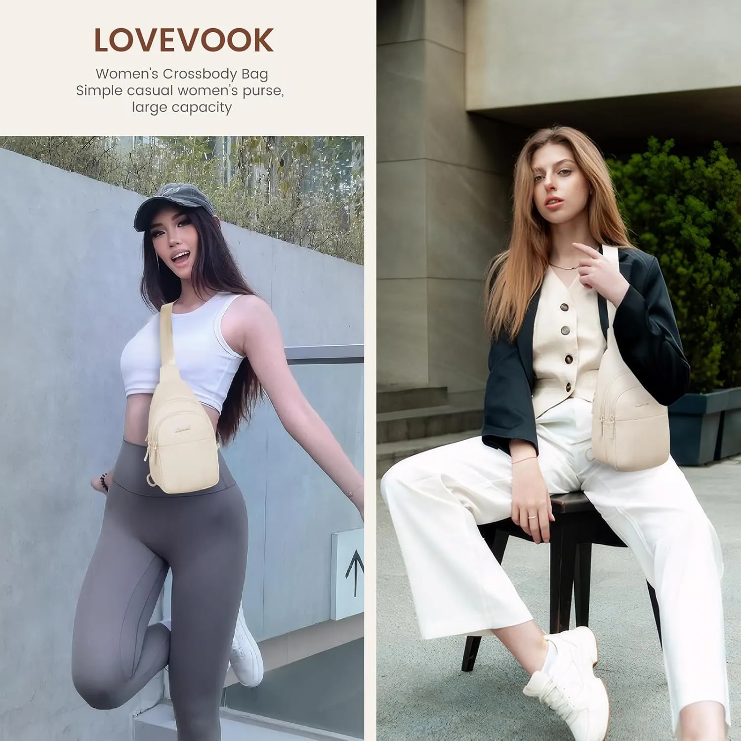 LOVEVOOK Sling Bag for Women, Puffer Crossbody Bags for Women, Small Sling Backpack, Travel Hiking Chest Bag Daypack