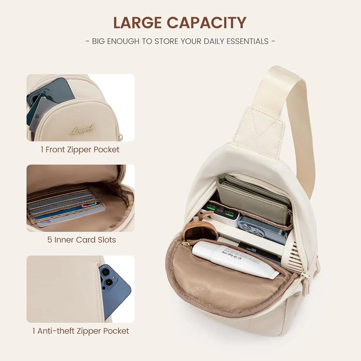 LOVEVOOK Sling Bag for Women, Puffer Crossbody Bags for Women, Small Sling Backpack, Travel Hiking Chest Bag Daypack