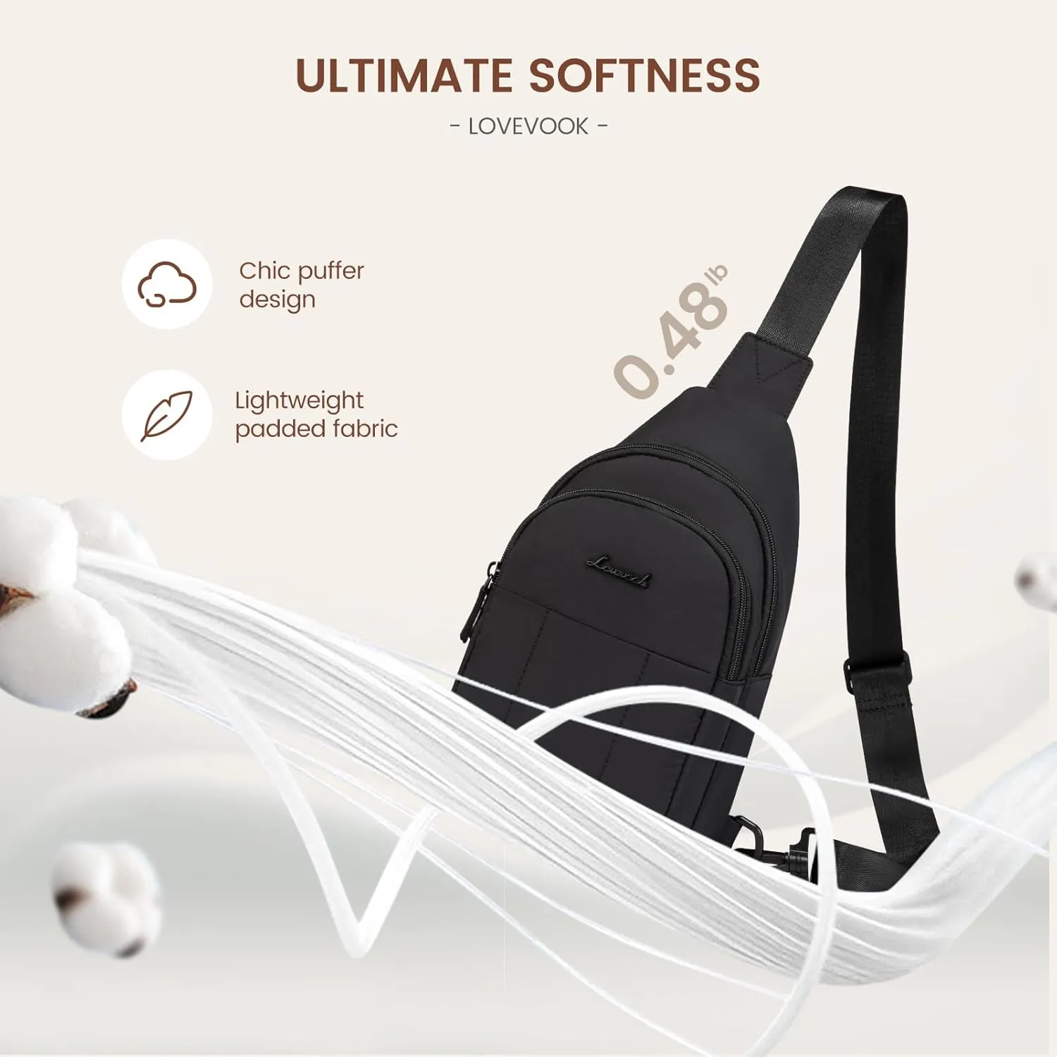 LOVEVOOK Sling Bag for Women, Puffer Crossbody Bags for Women, Small Sling Backpack, Travel Hiking Chest Bag Daypack