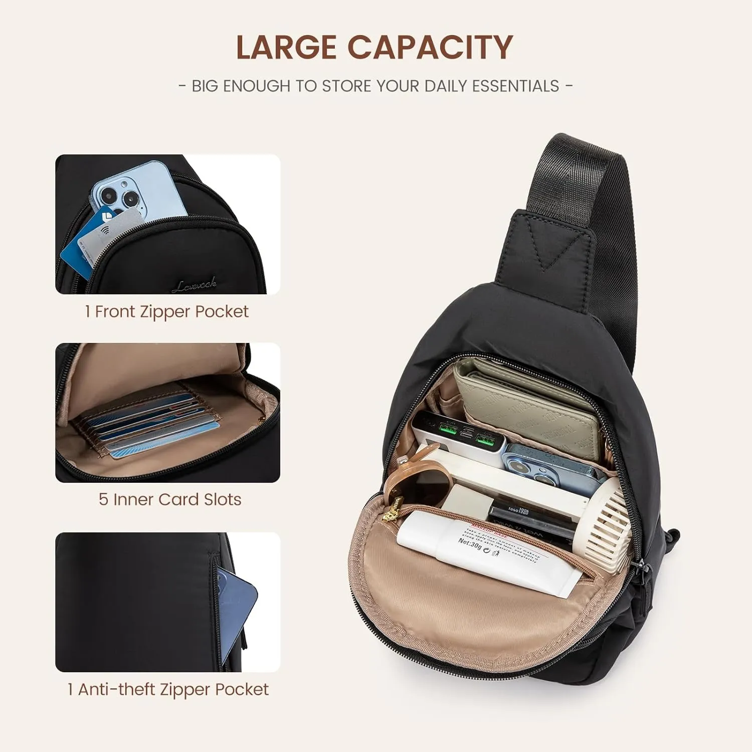 LOVEVOOK Sling Bag for Women, Puffer Crossbody Bags for Women, Small Sling Backpack, Travel Hiking Chest Bag Daypack