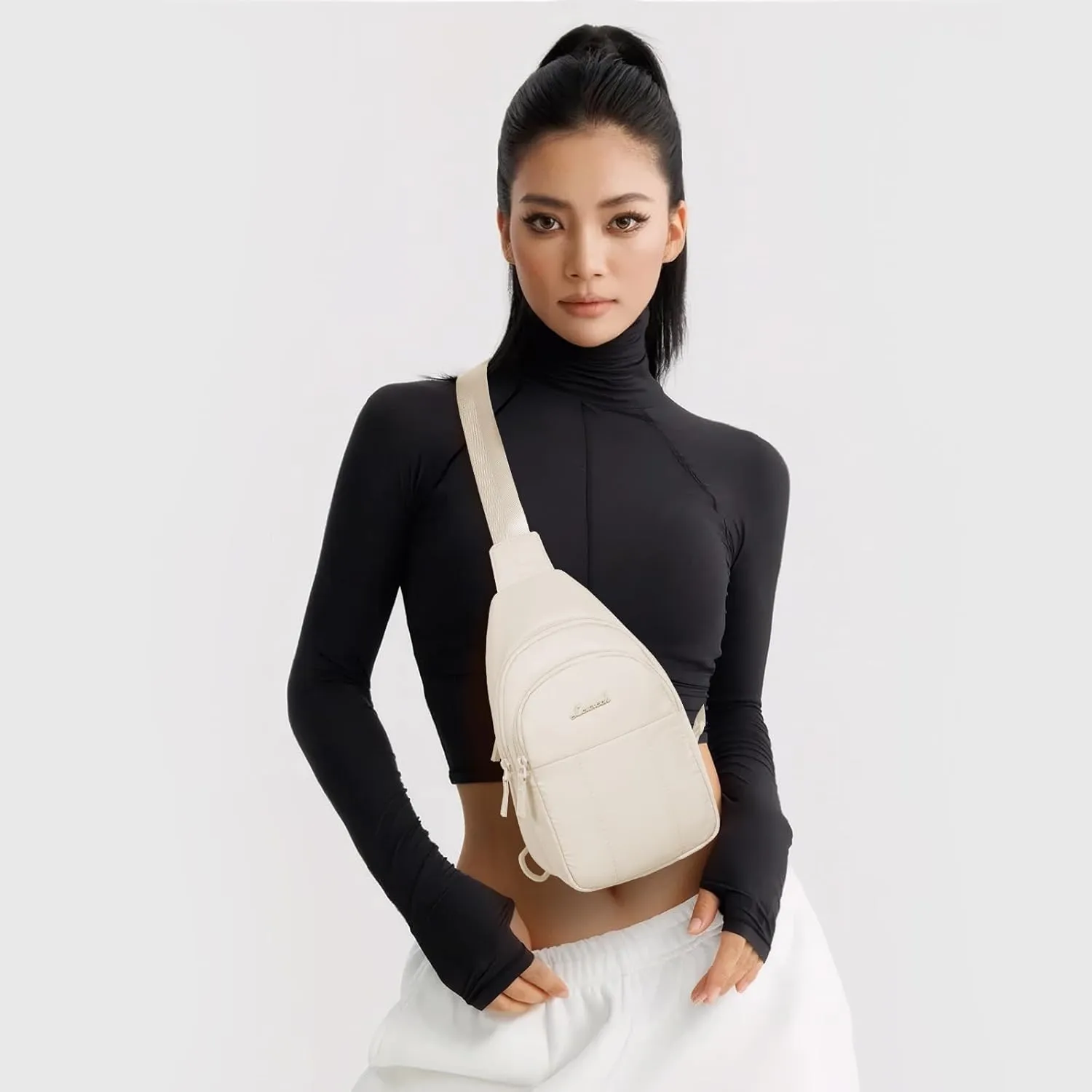 LOVEVOOK Sling Bag for Women, Puffer Crossbody Bags for Women, Small Sling Backpack, Travel Hiking Chest Bag Daypack
