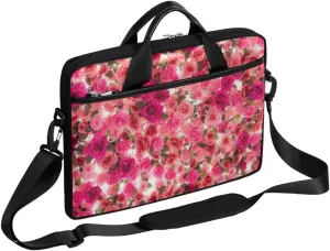 Lush Rose Flowers Laptop Computer Bag Waterproof Shoulder Messenger Bag 13-15 inch Durable Laptop Tote Bag with Shoulder Strap Handle Lightweight Crossbody Briefcase