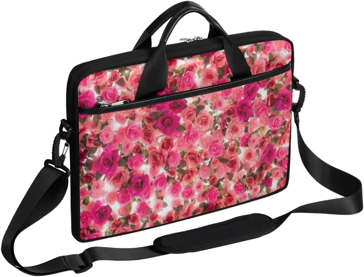 Lush Rose Flowers Laptop Computer Bag Waterproof Shoulder Messenger Bag 13-15 inch Durable Laptop Tote Bag with Shoulder Strap Handle Lightweight Crossbody Briefcase