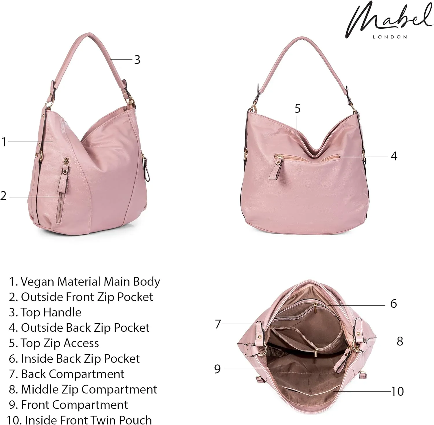 Mabel Large Tote Shoulder Bag  Faux Leather Everyday Handbag  Spacious Slouch Style Purse  Paula