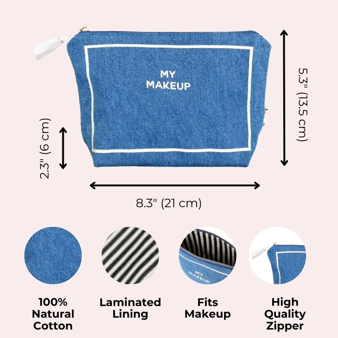 Makeup Bag for Women | Cosmetic Bag Organizer for Girls | Makeup Pouch for Traveling| Toiletry Bags for Women | Make Up Travel Pouches | Denim