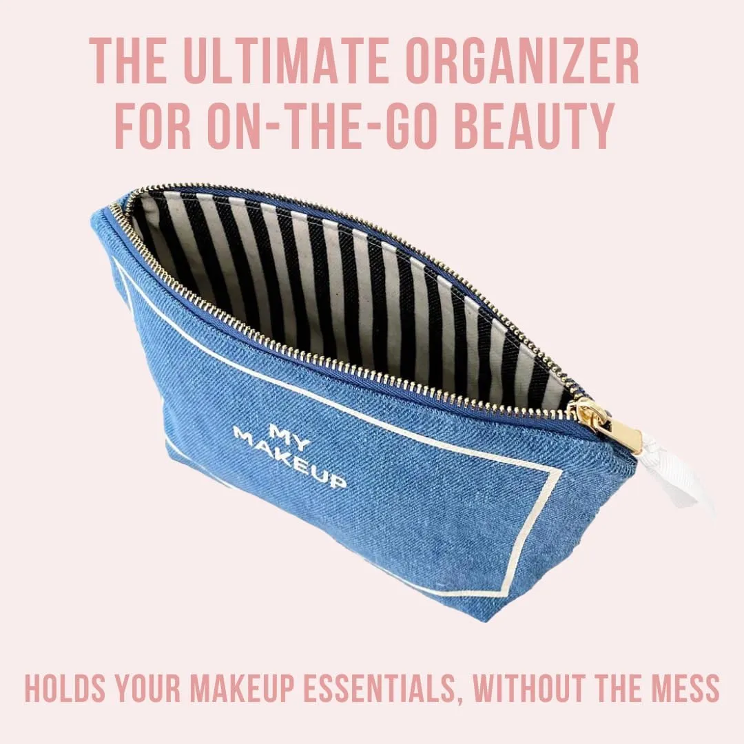 Makeup Bag for Women | Cosmetic Bag Organizer for Girls | Makeup Pouch for Traveling| Toiletry Bags for Women | Make Up Travel Pouches | Denim