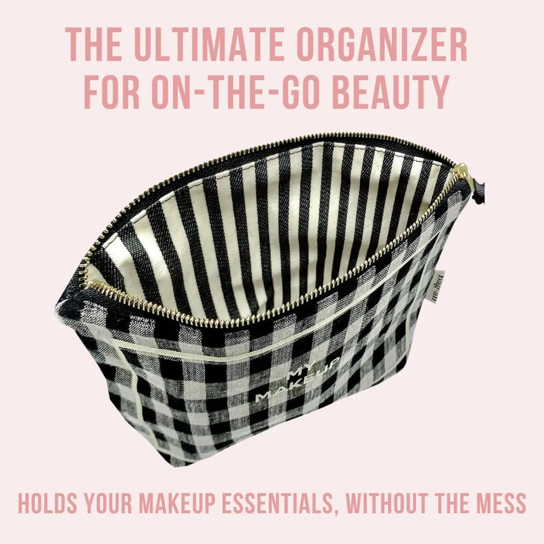 Makeup Bag for Women | Cosmetic Bag Organizer for Girls | Makeup Pouch for Traveling| Toiletry Bags for Women | Make Up Travel Pouches | Gingham