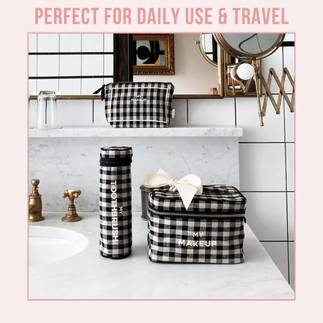 Makeup Bag for Women | Cosmetic Bag Organizer for Girls | Makeup Pouch for Traveling| Toiletry Bags for Women | Make Up Travel Pouches | Gingham