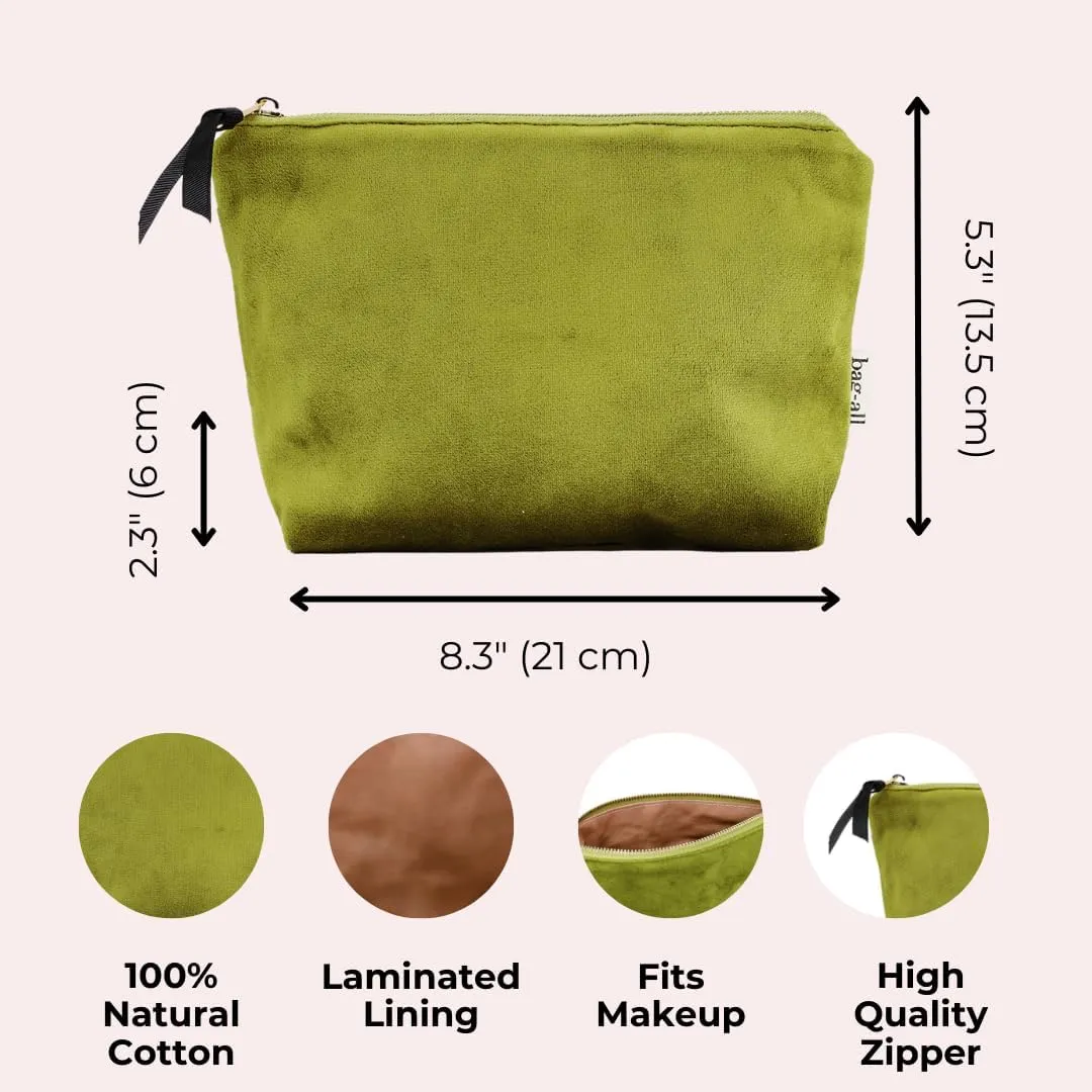 Makeup Bag for Women | Cosmetic Bag Organizer for Girls | Makeup Pouch for Traveling | Toiletry Bags for Women | Make Up Travel Pouches | Green Velvet