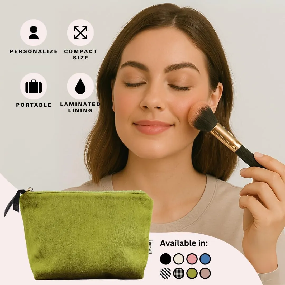 Makeup Bag for Women | Cosmetic Bag Organizer for Girls | Makeup Pouch for Traveling | Toiletry Bags for Women | Make Up Travel Pouches | Green Velvet