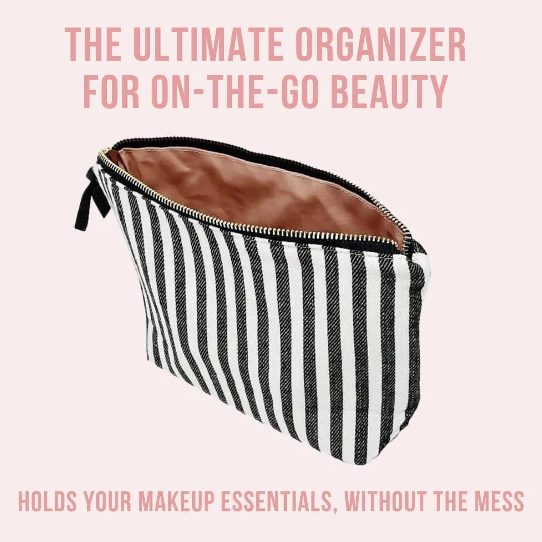 Makeup Bag for Women | Cosmetic Bag Organizer for Girls | Makeup Pouch for Traveling| Toiletry Bags for Women | Make Up Travel Pouches | Striped