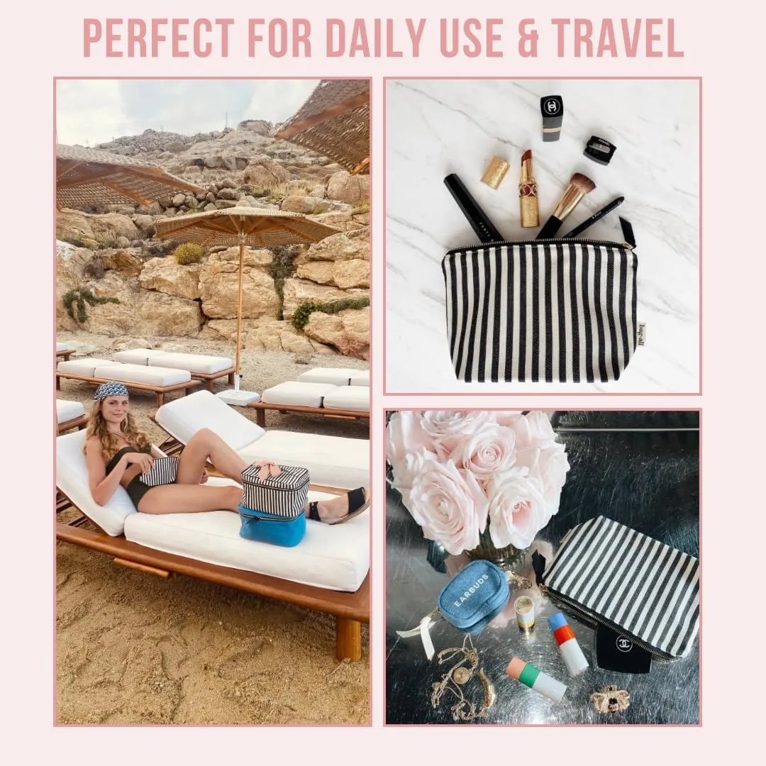 Makeup Bag for Women | Cosmetic Bag Organizer for Girls | Makeup Pouch for Traveling| Toiletry Bags for Women | Make Up Travel Pouches | Striped