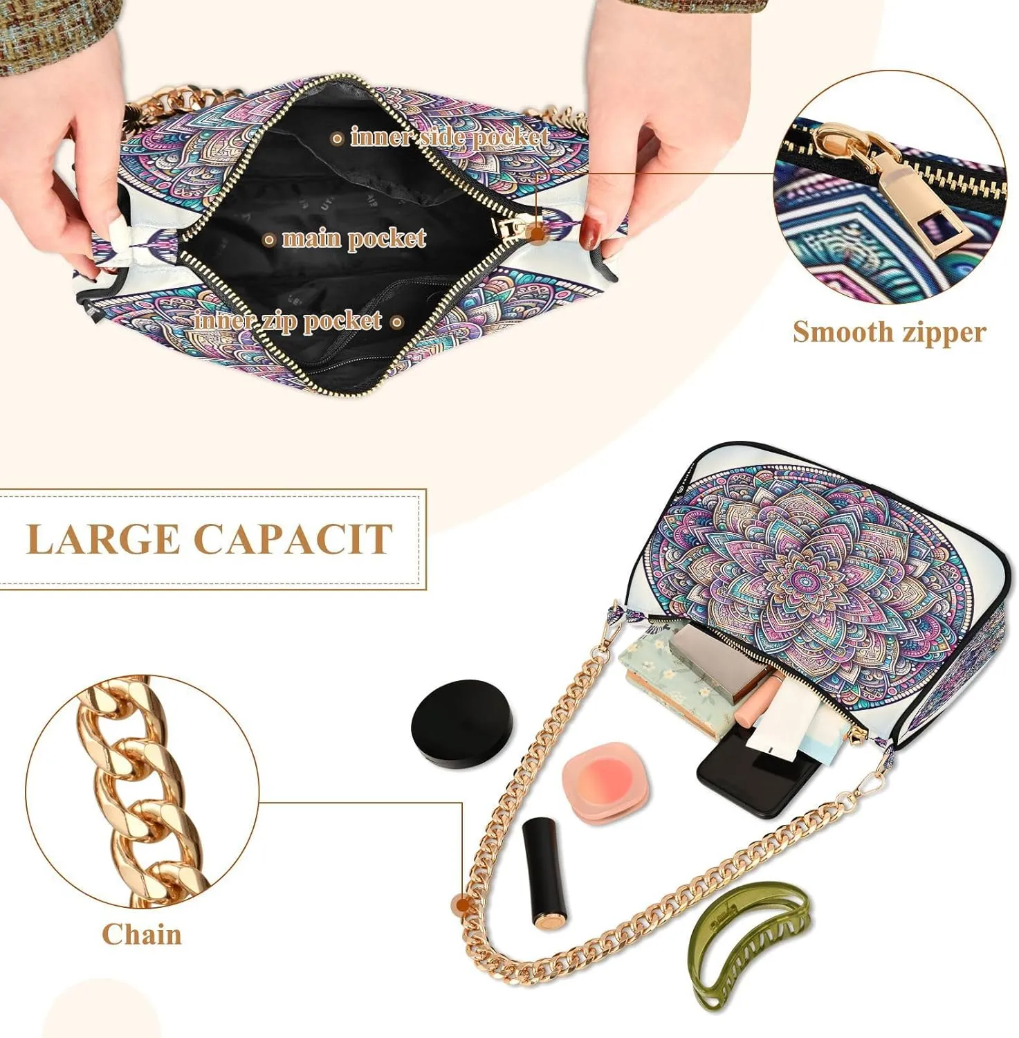 Mandala Hand Bags for Women, Purses Trendy