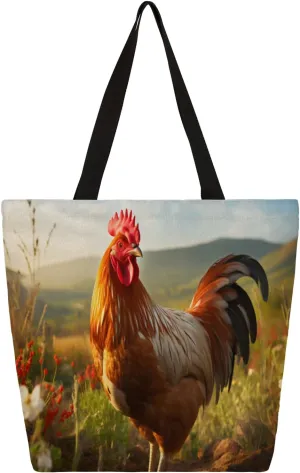 Meadow Rooster Large Capacity Canvas Tote Bag Stylish Handheld Shoulder Bag Reusable Shopping Bag for Work Travel Beach Trips Shopping