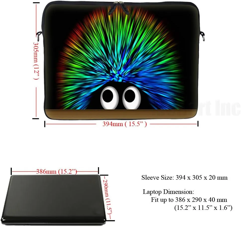 Meffort Inc 15 15.6 inch Neoprene Laptop Sleeve Bag Carrying Case with Hidden Handle and Adjustable Shoulder Strap - Cute Porcupine Design