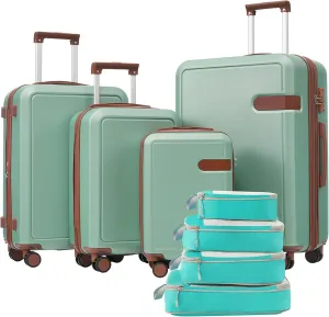 Merax 3-Piece Hardshell Luggage Set with TSA Lock Lightweight ABS 360 Spinner Wheels Suitcases for Travel Durable and Spacious Interior (TYPE A, Green, 16 20 24 28 Compression Bags)
