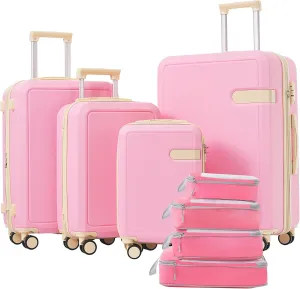 Merax 3-Piece Hardshell Luggage Set with TSA Lock Lightweight ABS 360 Spinner Wheels Suitcases for Travel Durable and Spacious Interior (TYPE A, Pink, 16 20 24 28 Compression Bags)