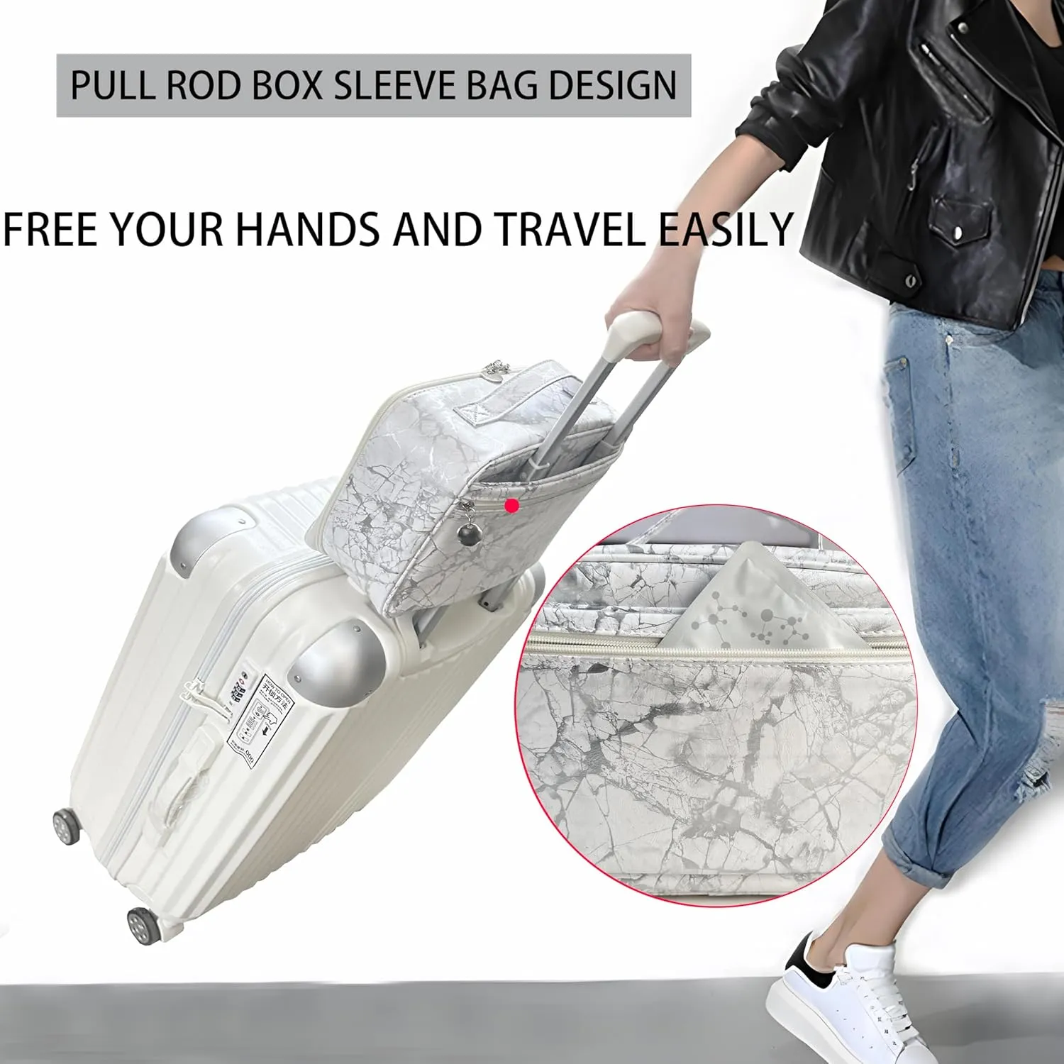 MKPCW Multifunctional Travel Makeup Bag Cosmetic Organizer with Removable Dividers, Brush Holder & Luggage Strap  Waterproof Large Capacity Toiletry Pouch for Women, Gym, Daily Use (White Marble)