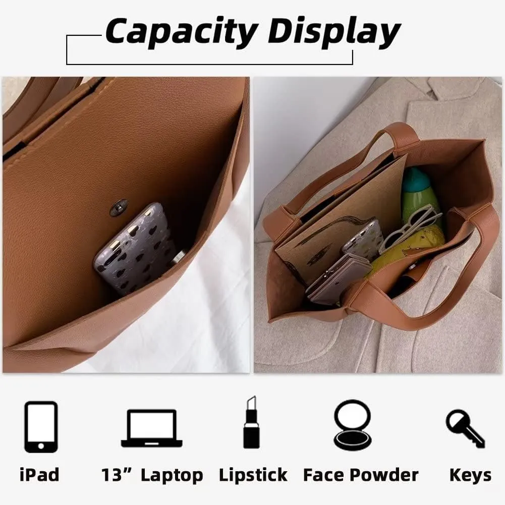 Mudono Purses and Handbags for Women Minimalist Leather Tote Shoulder Bag Spacious Top Handle Bag Satchel Everyday Work Bag