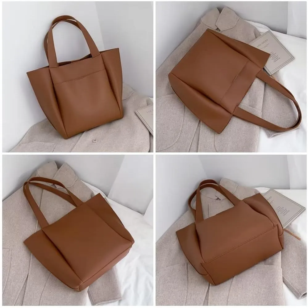 Mudono Purses and Handbags for Women Minimalist Leather Tote Shoulder Bag Spacious Top Handle Bag Satchel Everyday Work Bag