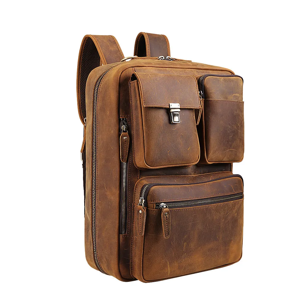 New design vintage style men business convertible leather briefcase laptop messenger bag for men