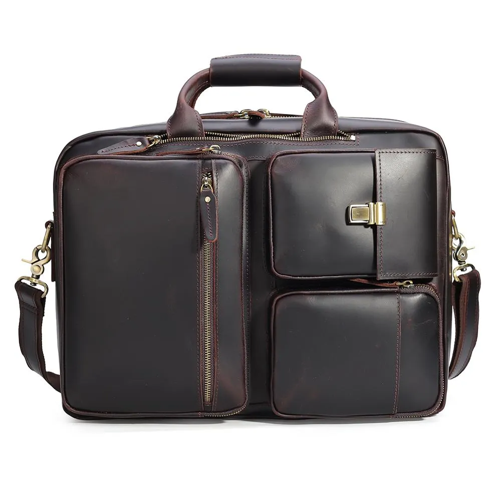 New design vintage style men business convertible leather briefcase laptop messenger bag for men
