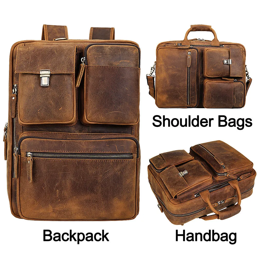 New design vintage style men business convertible leather briefcase laptop messenger bag for men
