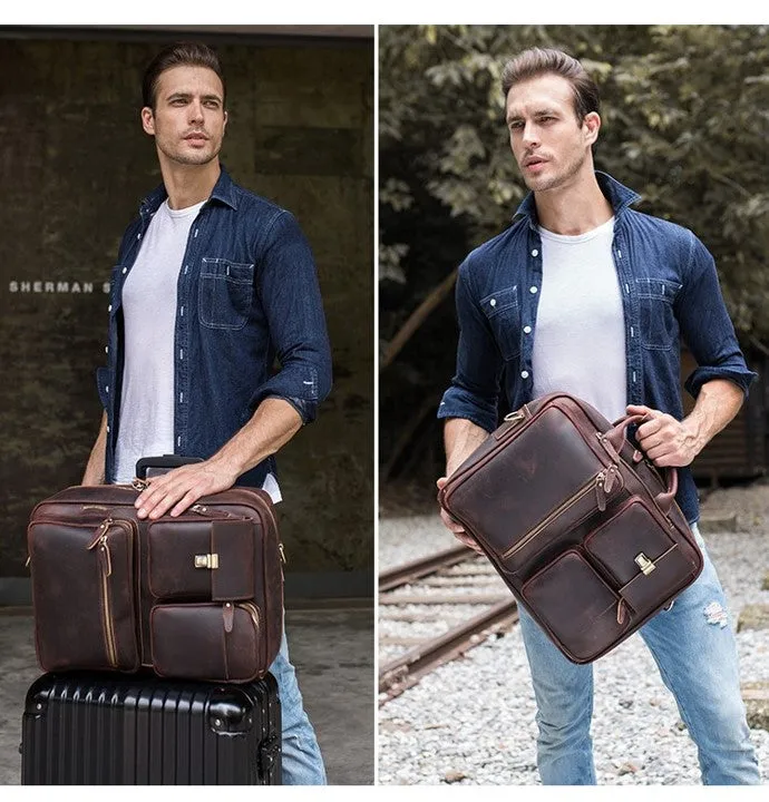 New design vintage style men business convertible leather briefcase laptop messenger bag for men