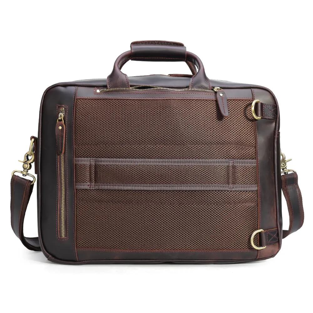 New design vintage style men business convertible leather briefcase laptop messenger bag for men