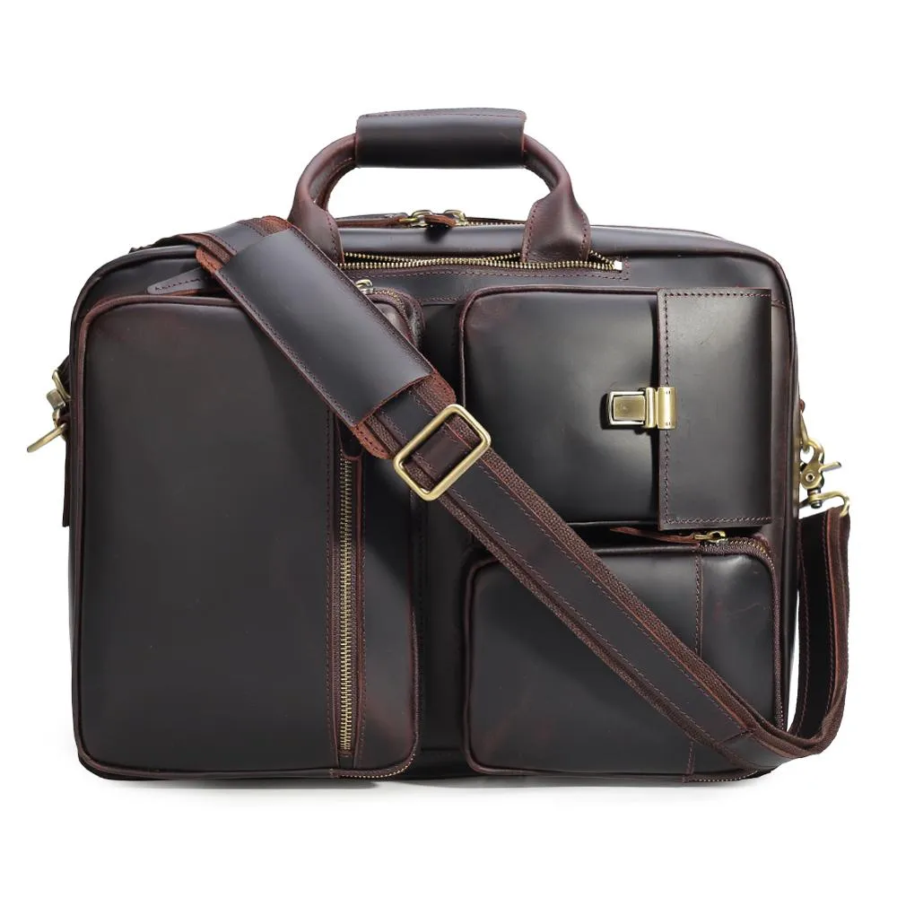New design vintage style men business convertible leather briefcase laptop messenger bag for men
