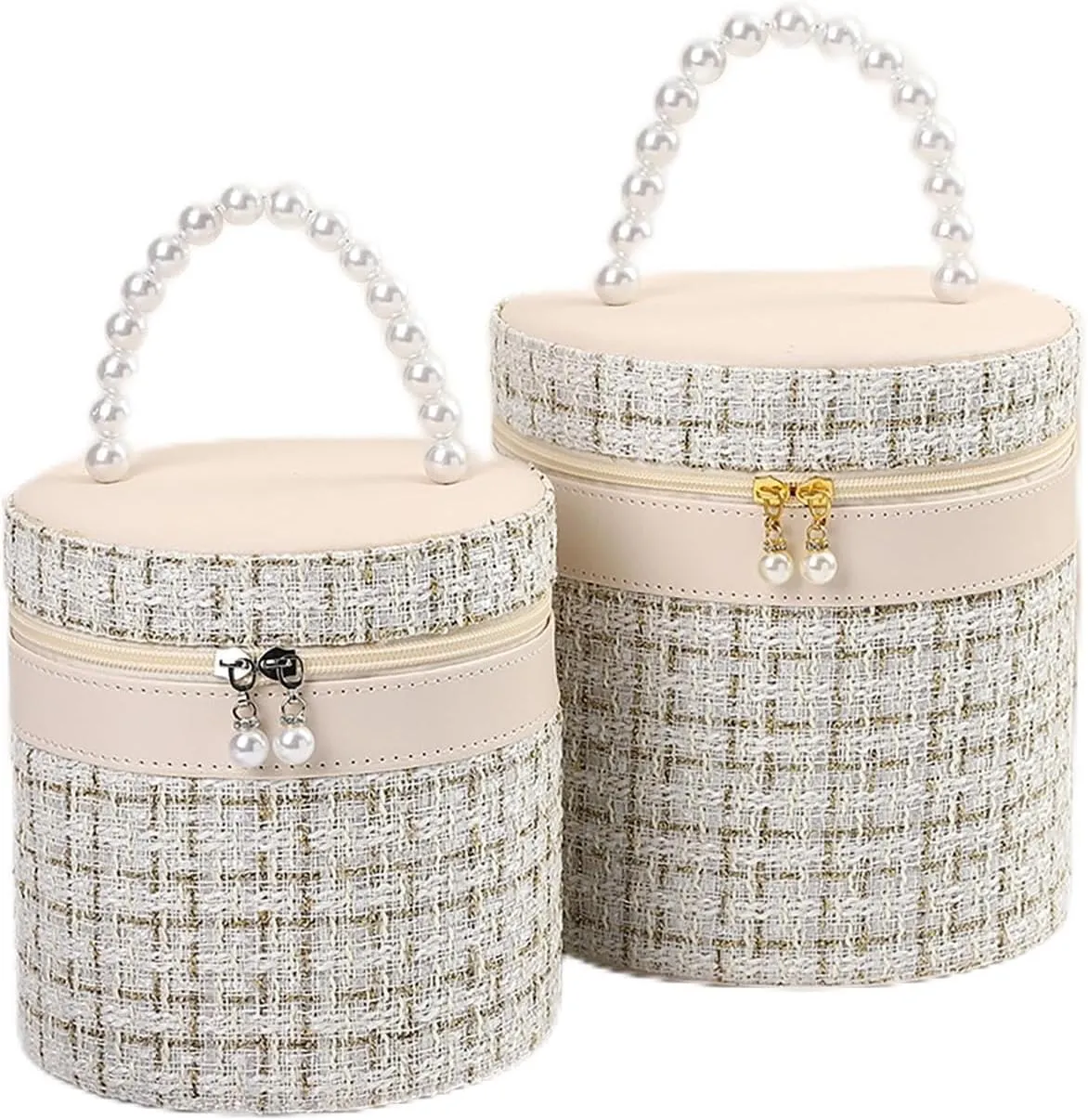 New Practical Large Capacity Makeup Bag with Mirror Nylon Round Bucket Travel Toiletry Bags Portable Cosmetic Storage Pouch