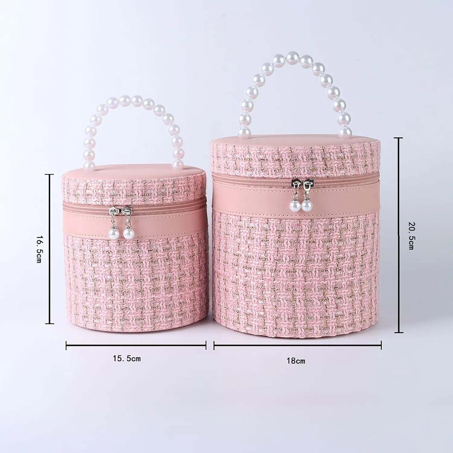 New Practical Large Capacity Makeup Bag with Mirror Nylon Round Bucket Travel Toiletry Bags Portable Cosmetic Storage Pouch