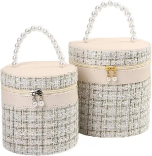 New Practical Large Capacity Makeup Bag with Mirror Nylon Round Bucket Travel Toiletry Bags Portable Cosmetic Storage Pouch
