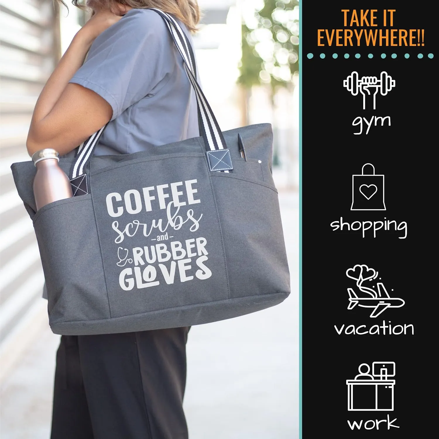 Nurse Tote Bag for Work - Christmas Gifts for Women Large Nursing Bag with Zipper, Pockets & Reliable Straps - Spacious Bag