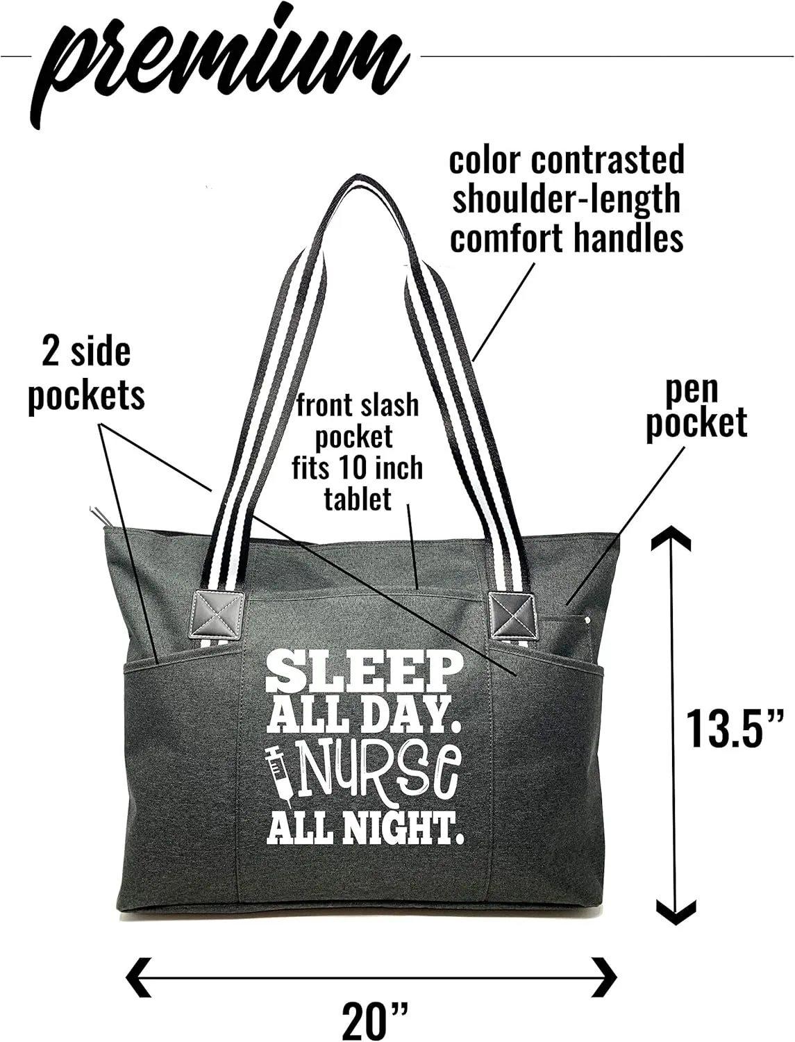 Nurse Tote Bag for Work - Christmas Gifts for Women Large Nursing Bag with Zipper, Pockets & Reliable Straps - Spacious Bag