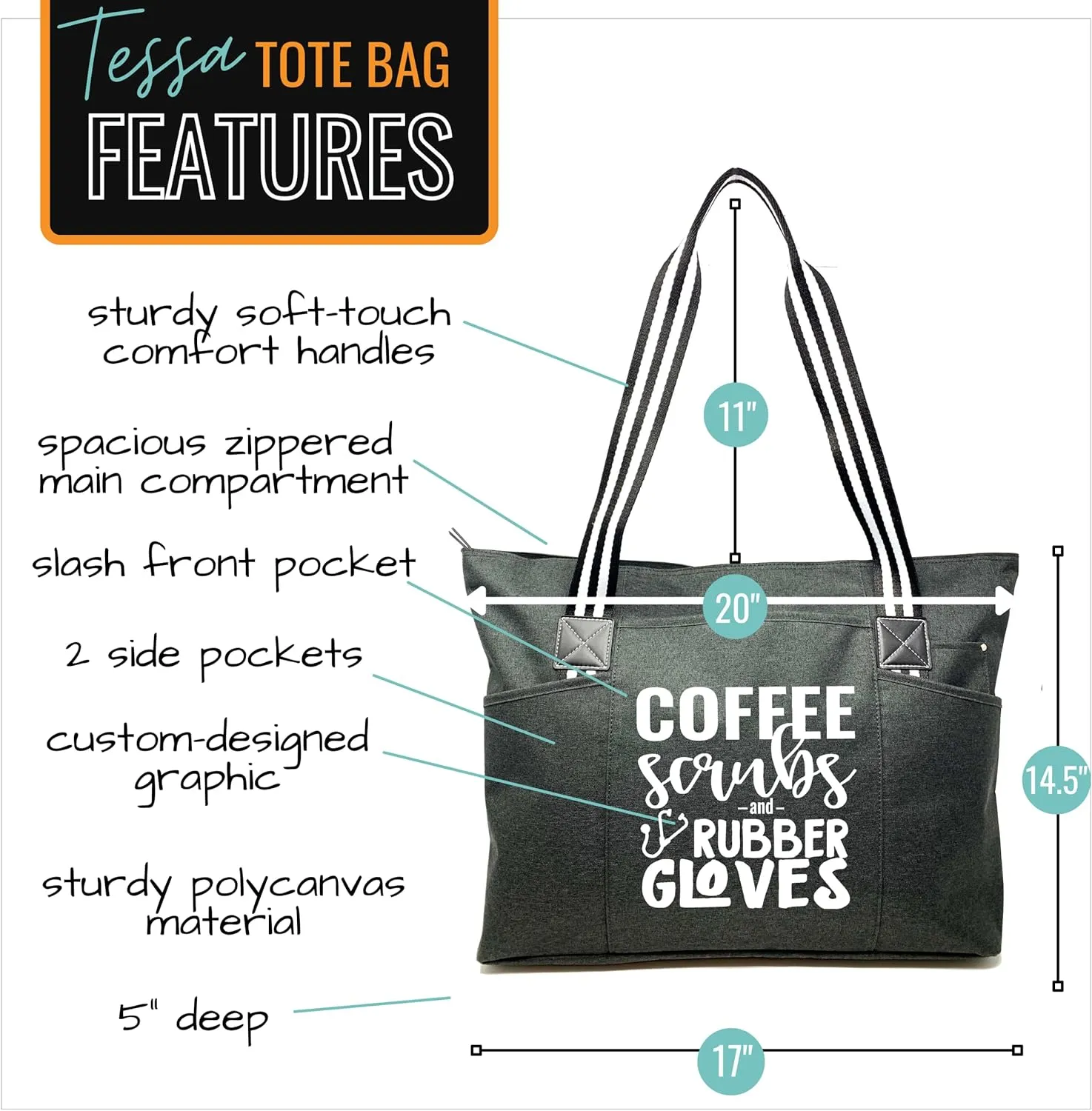 Nurse Tote Bag for Work - Christmas Gifts for Women Large Nursing Bag with Zipper, Pockets & Reliable Straps - Spacious Bag