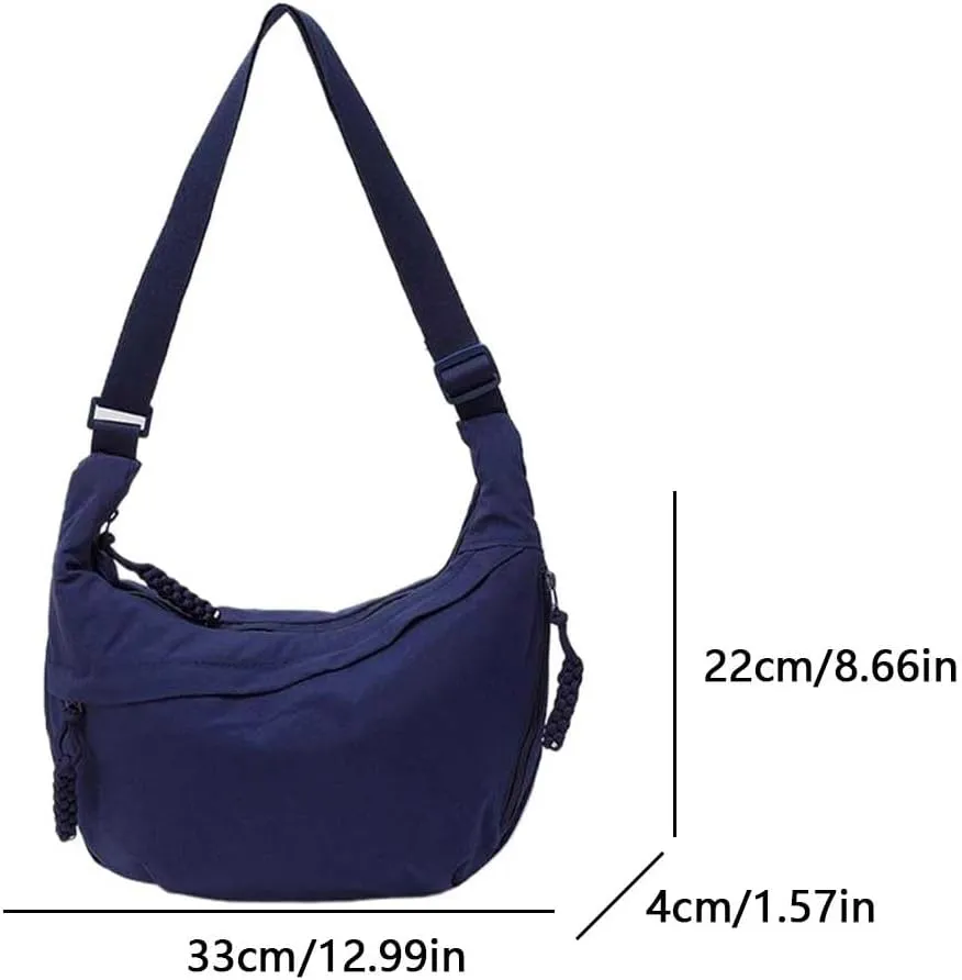 Nylon Crescent Crossbody Bag for Women - Slouchy Dumpling Shoulder Purse, Spacious Sling Hobo Bag for Travel & Casual Outfits